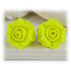 Neon Yellow Rose Stud Earrings