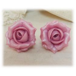 Pink Light Pearl Rose Stud Earrings