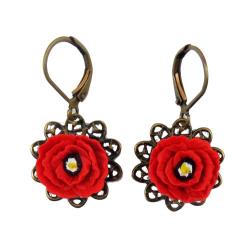 Red Poppy Vintage Style Dangle Earrings
