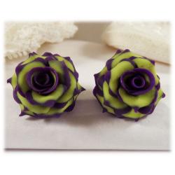Green Purple Rose Earrings