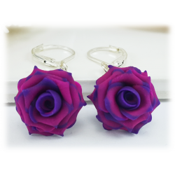 Purple Tipped Pink Rose Drop Earrings