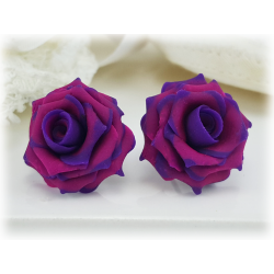 Purple Tipped Pink Rose Earring Studs