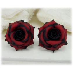 Red Black Tip Rose Earrings