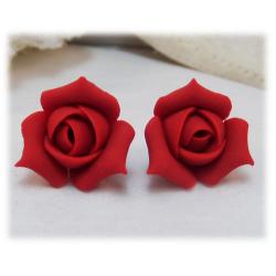 Red Rosebud Stud Earrings