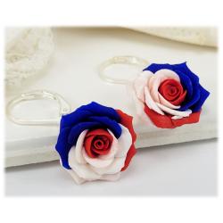Red White and Blue Rose Drop Earrings