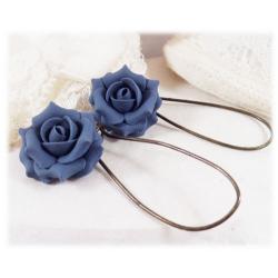 Blue Sapphire Rose  Drop Earrings