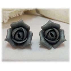 Metallic Silver Rosebud Stud Earrings