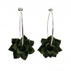 Green Succulent Hoop Earrings