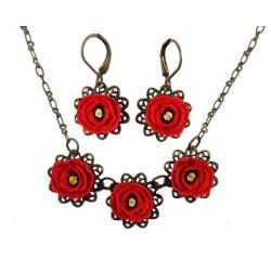 Three Red Poppies Jewelry Set