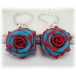 Turquoise Red Rose Earrings