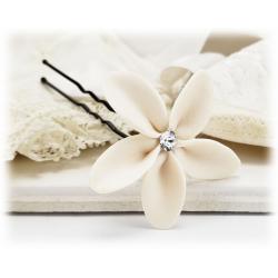 White Plumeria Crystal Hair Pin