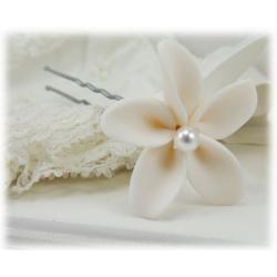 White Plumeria Pearl Hair Flower