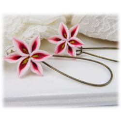 White Red Lily Drop Earrings
