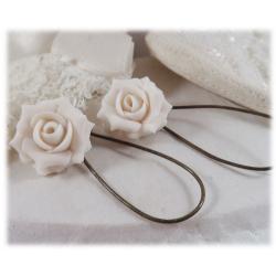 White Rose Drop Earrings