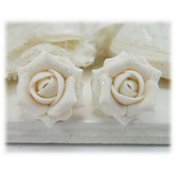 White Rose Glitter Stud Earrings
