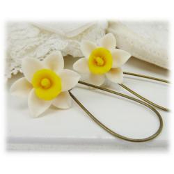 White Yellow Daffodil Drop Earrings