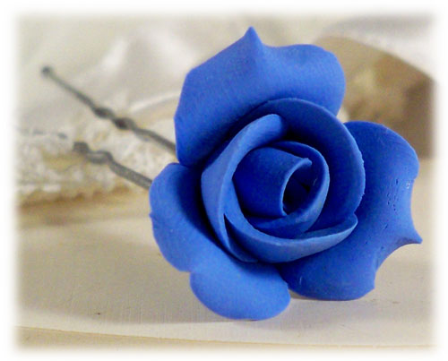 Blue Rose Bud Hair Pin