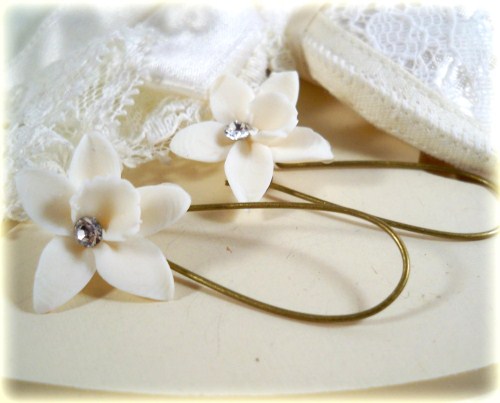 White Bridal Crystal Orchid Drop Earrings 2200 2600
