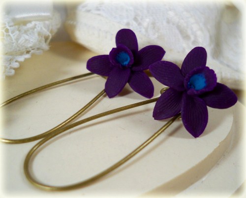 Purple Turquoise Hawaii Orchid Earrrings