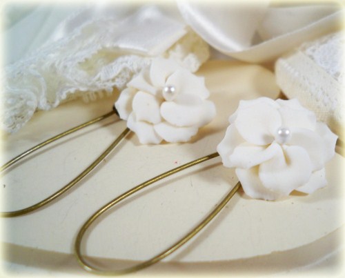 Bridal Pearl Flower Rose Drop Earrings 2000 2400