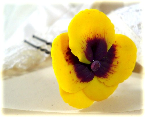 Yellow wedding flower hair pins black white wedding invitation