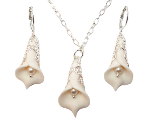 Small Calla Lily Jewelry Set | Calla Lily Necklace Earrings Set ...