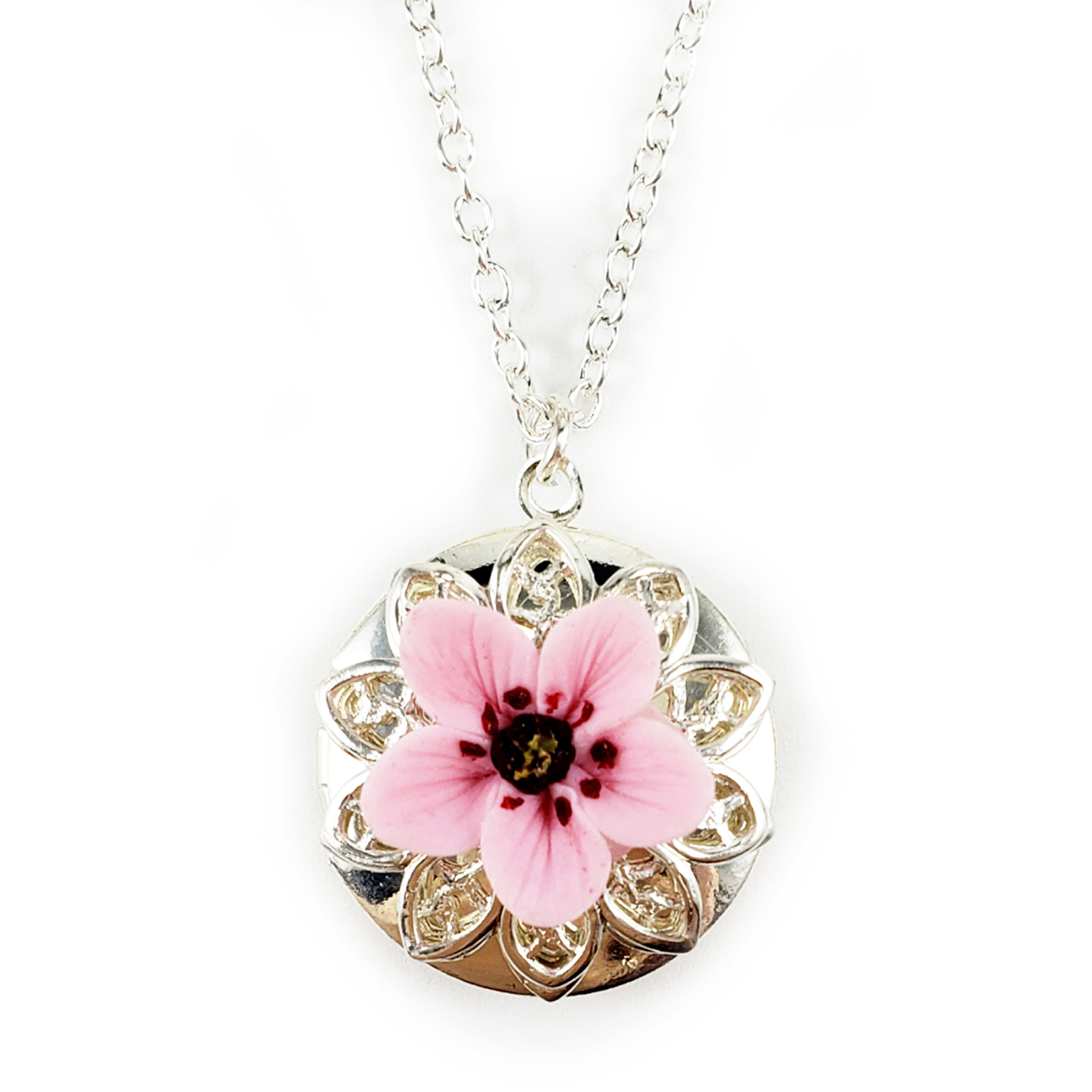 Pink Cherry Blossom Locket Necklace | Cherry Blossom Jewelry