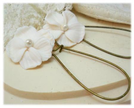 White Hibiscus Pearl Drop Earrings