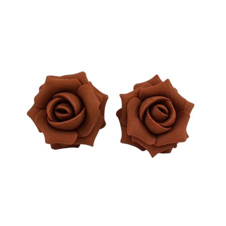 Brown Coffee Rose Stud Earrings