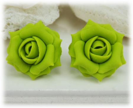 Green Chartreuse Rose Stud Earrings
