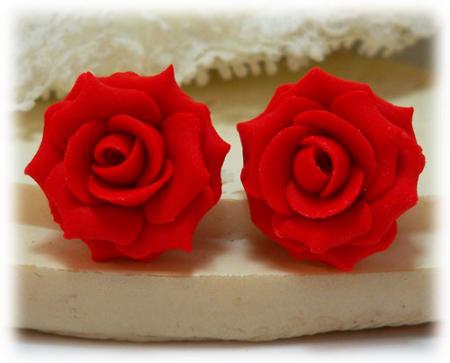 Red Coral Rose Stud Earrings