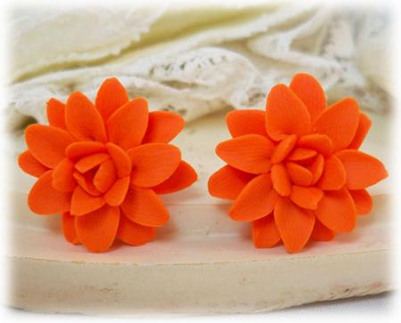 Orange Dahlia Stud Earrings