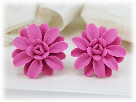 Pink Dahlia Stud Earrings