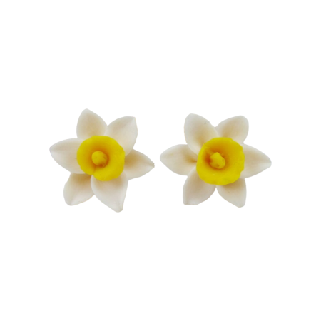 White Yellow Daffodil Stud Earrings