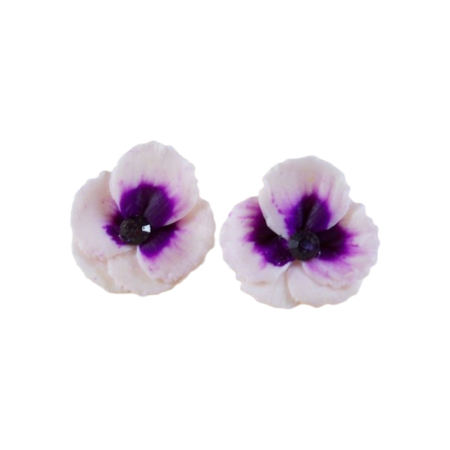 White Purple Pansy Stud Earrings