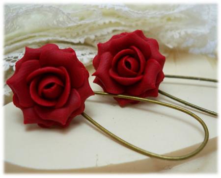 Ruby Red Rose Drop Earrings | Red Rose Dangle Earrings - Stranded Treasures