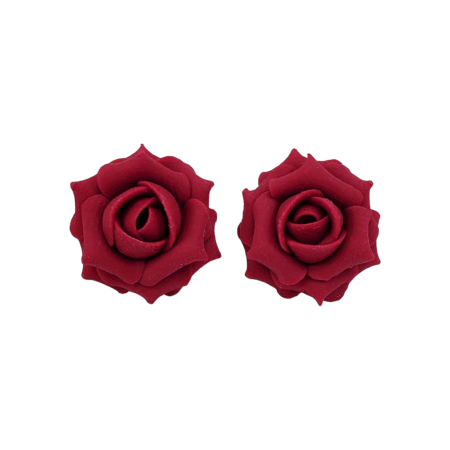 Red Ruby Rose Stud Earrings