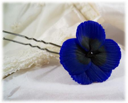 Blue Pansy Hair Pins