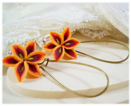 Orange Lily Drop Earrings