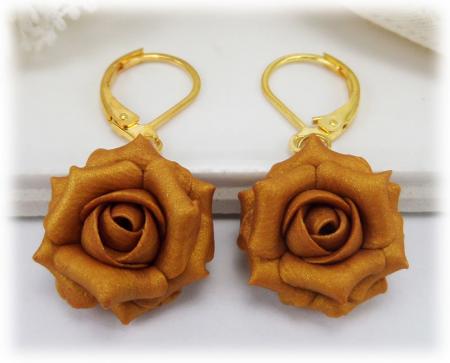 Metallic Gold Rose Drop Earrings