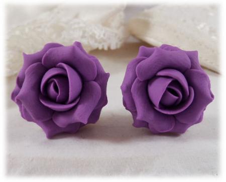 Purple Amethyst Rose Stud Earrings