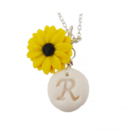 Black Eyed Susan Initial Necklace