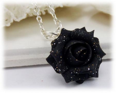 Black Rose Glitter Necklace