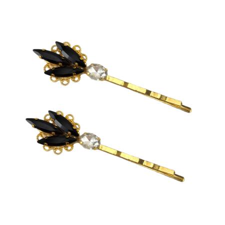 Black and Gold Rhinestone Hair Pins