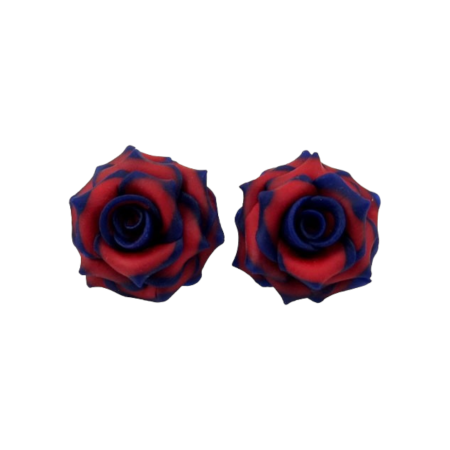 Blue Tipped Red Rose Stud Earrings