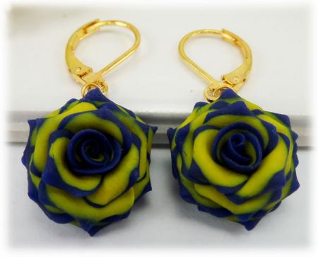 Blue Yellow Rose Earrings