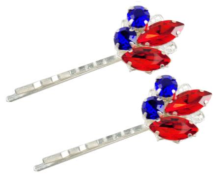 Blue and Red Rhinestone Hair Pins