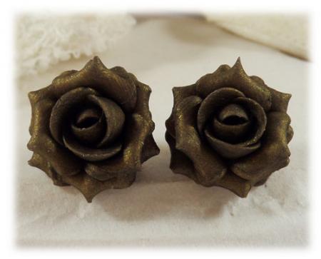 Metallic Bronze Rose Stud Earrings