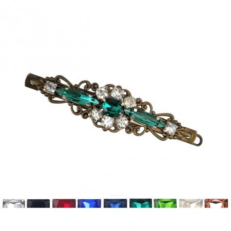 Slim Antiqued Silver Rhinestone Barrette