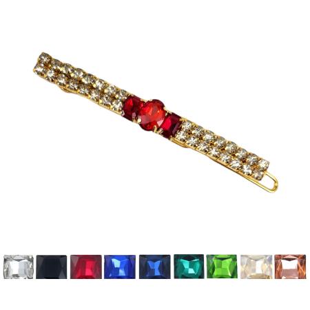 Center Gem Gold Rhinestone Barrette